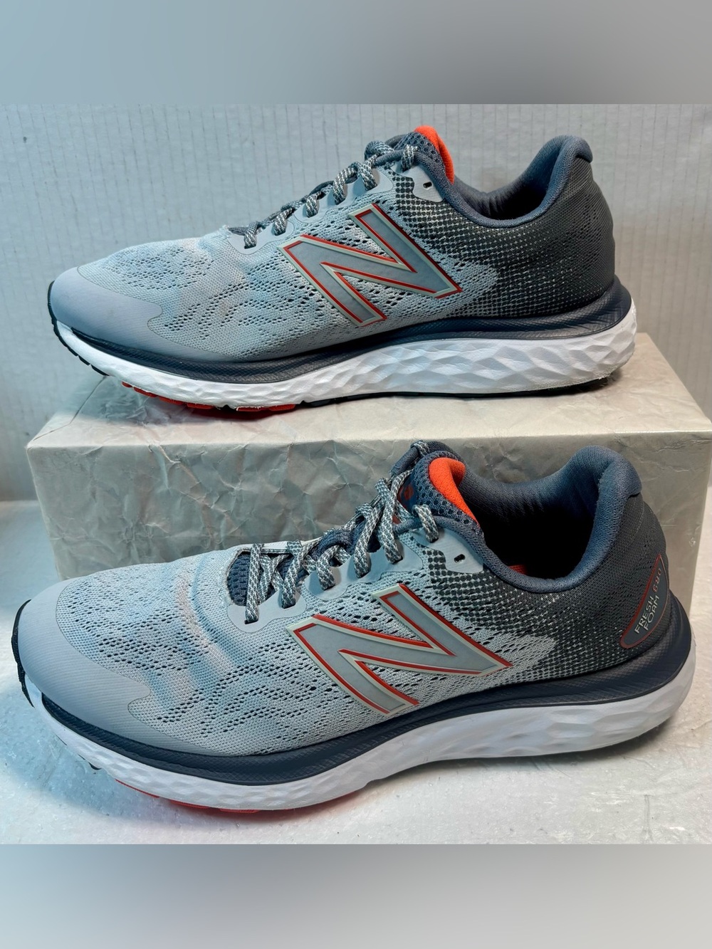 New Balance Fresh Foam 680Light Gray & Orange Running Shoes Size 9.5